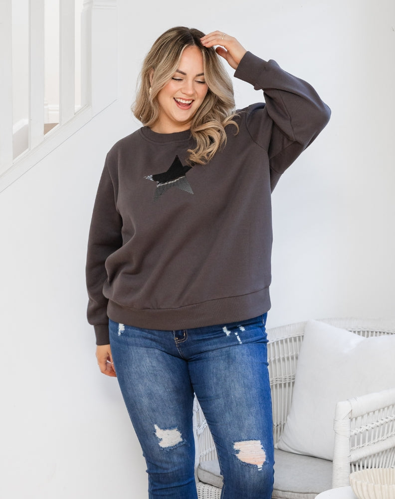 Star Sequin Sweat - Charcoal