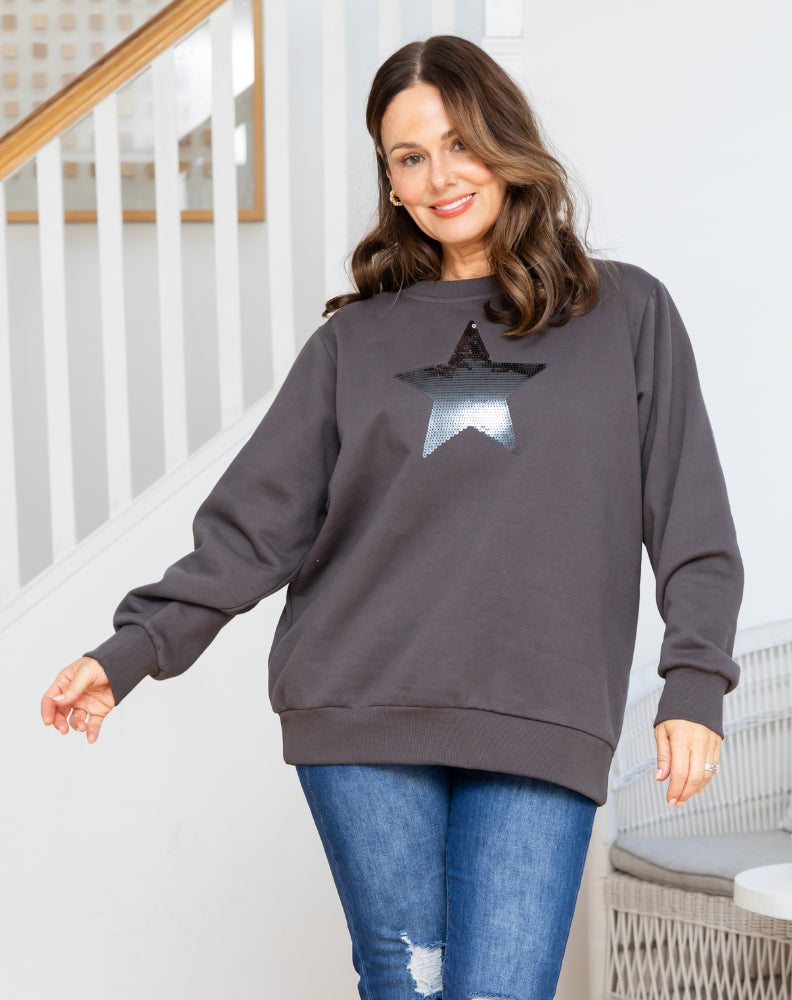 Star Sequin Sweat - Charcoal