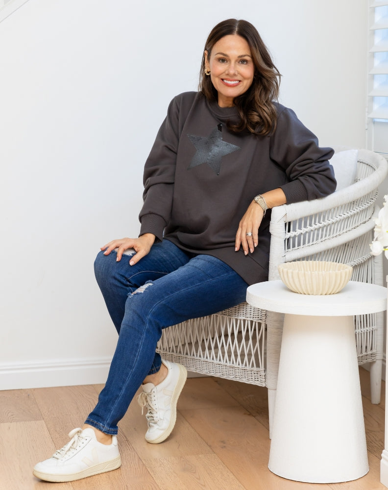 Star Sequin Sweat - Charcoal