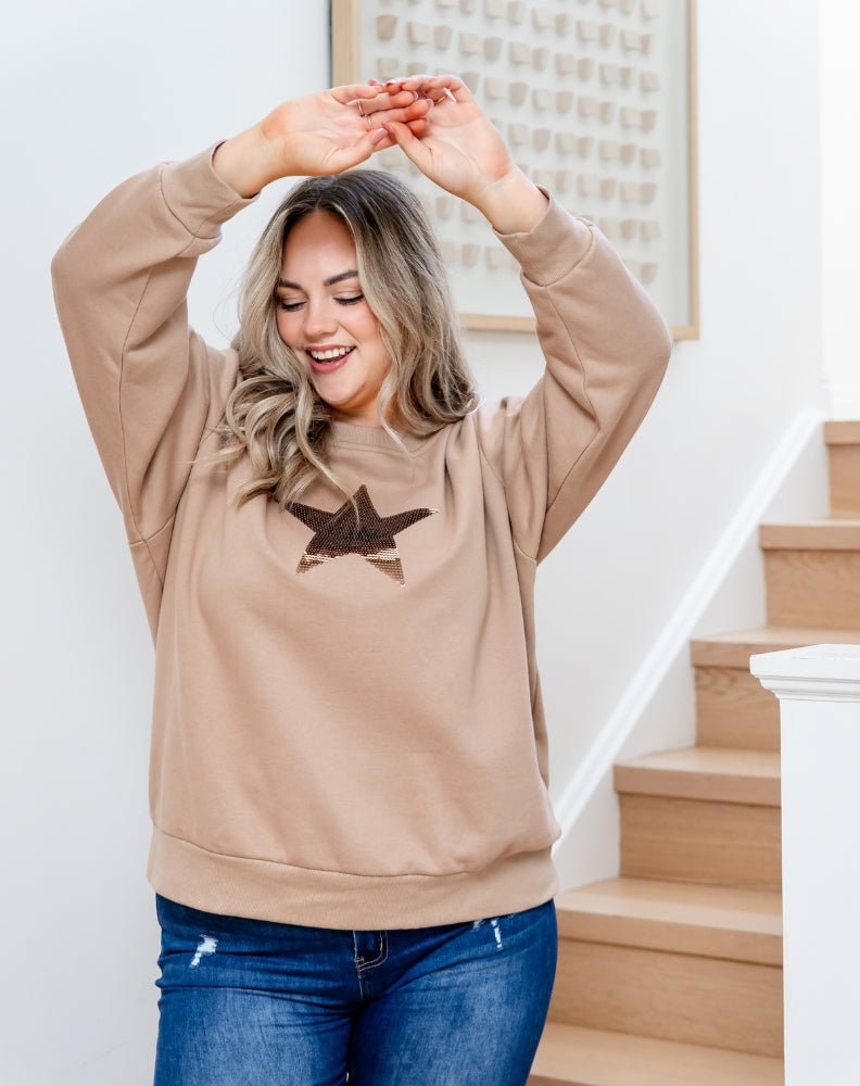 Star Sequin Sweat - Beige