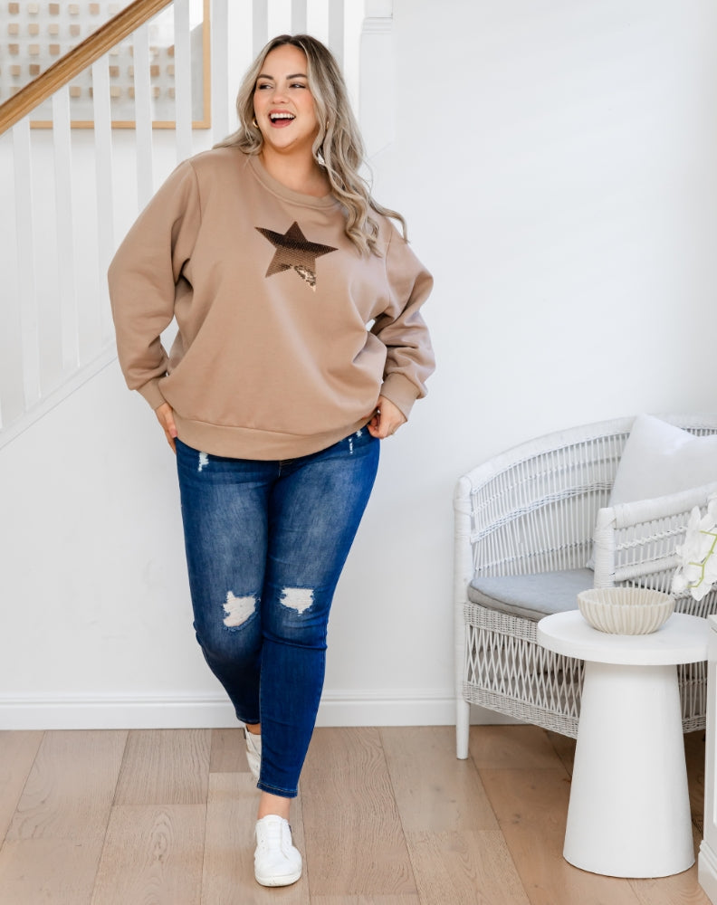 Star Sequin Sweat - Beige