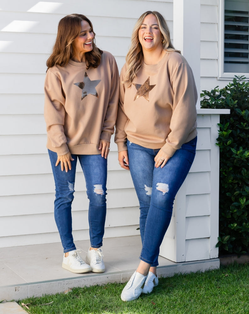 Star Sequin Sweat - Beige