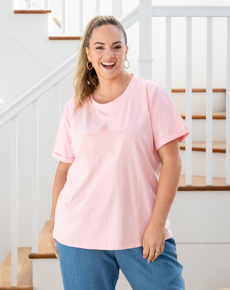 Star Sequin Tee - Pink