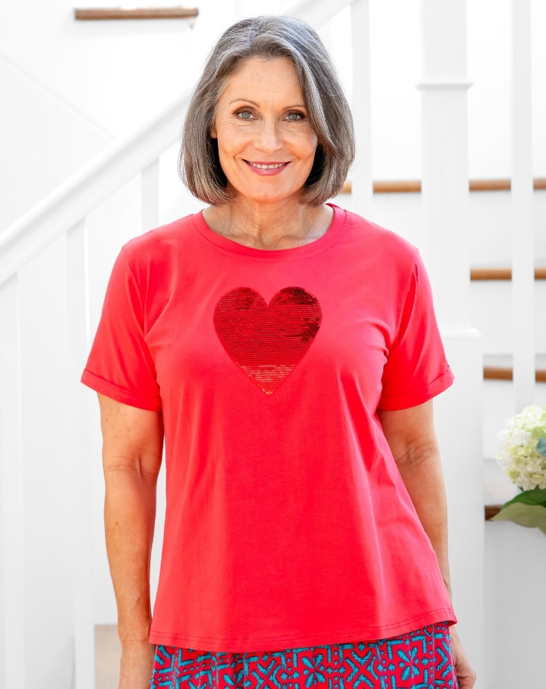 Heart Sequin Tee - Melon