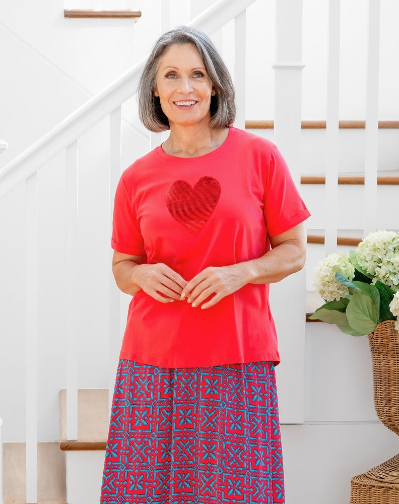 Heart Sequin Tee - Melon