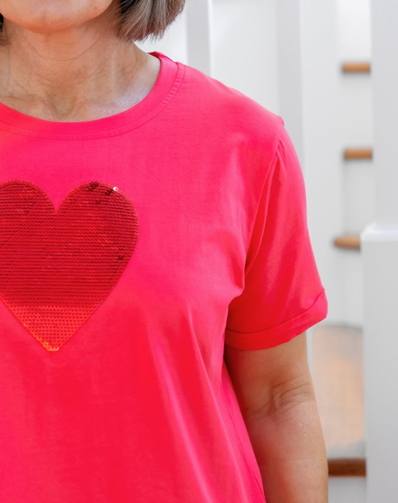 Heart Sequin Tee - Melon