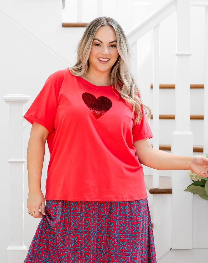 Heart Sequin Tee - Melon