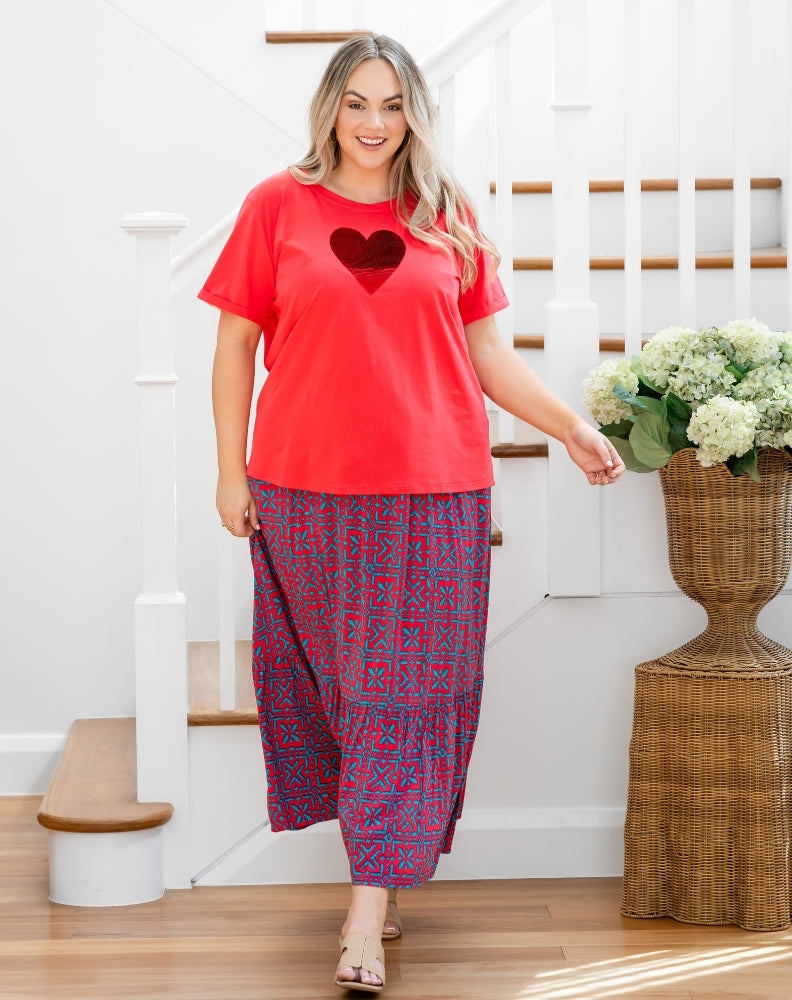 Heart Sequin Tee - Melon