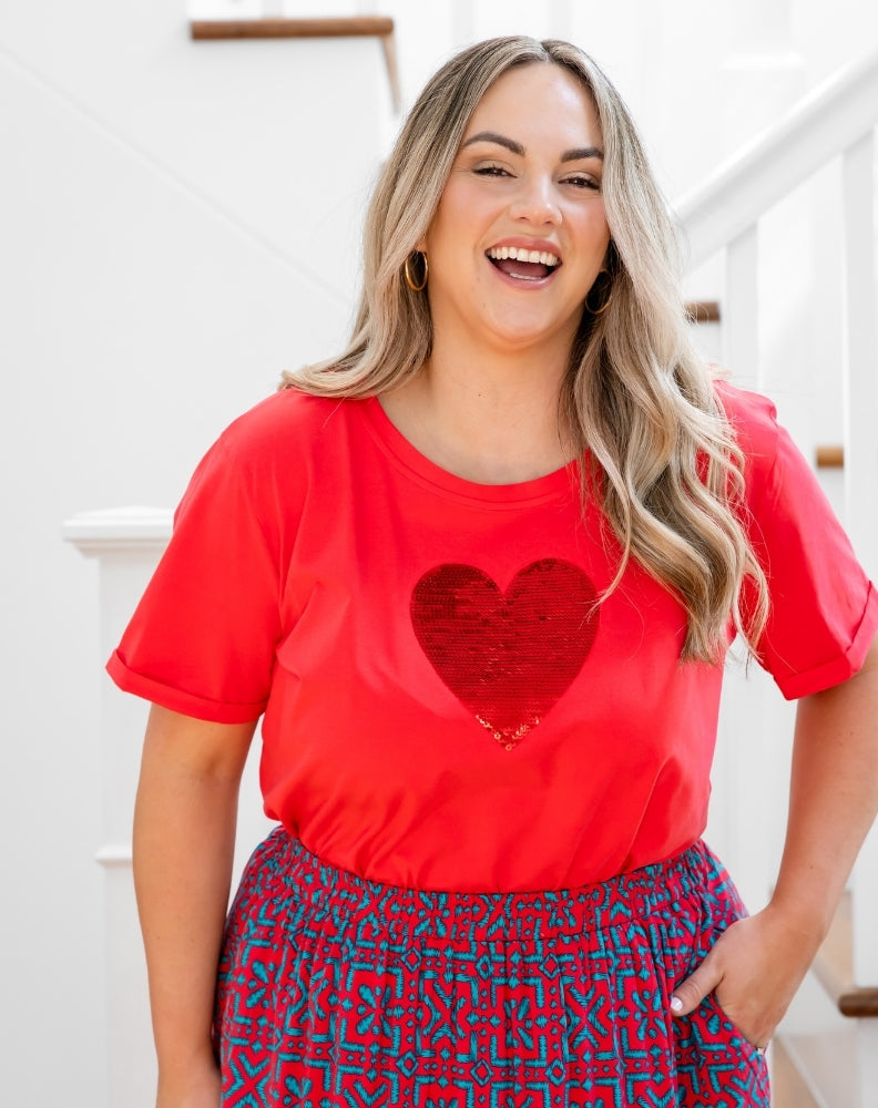 Heart Sequin Tee - Melon