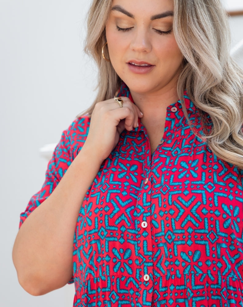 Sherry Shirt Dress - Melon Crush