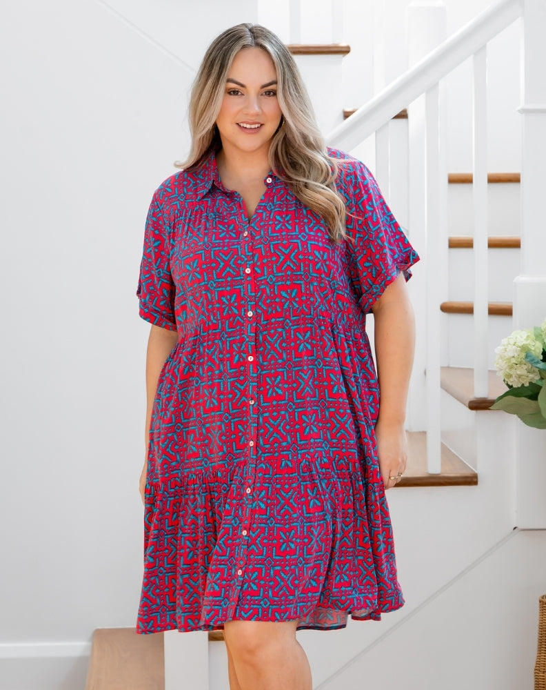 Sherry Shirt Dress - Melon Crush