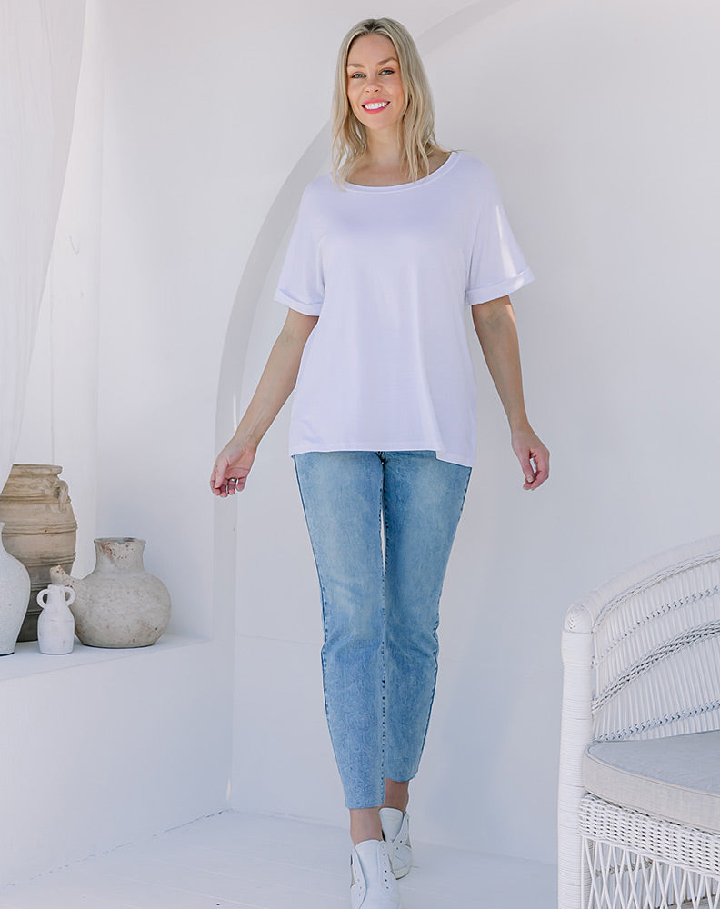 Roll Sleeve Tee -White