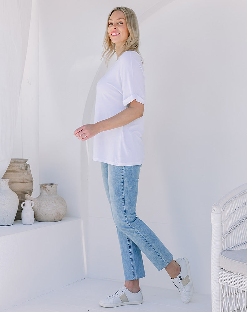 Roll Sleeve Tee -White