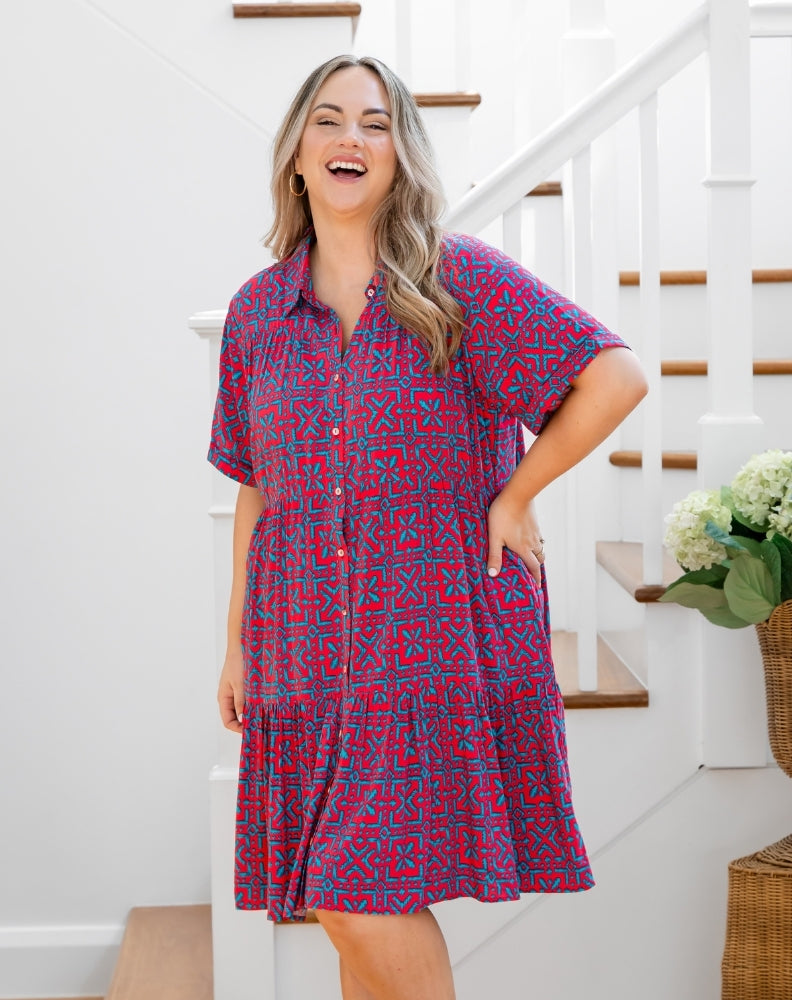 Sherry Shirt Dress - Melon Crush