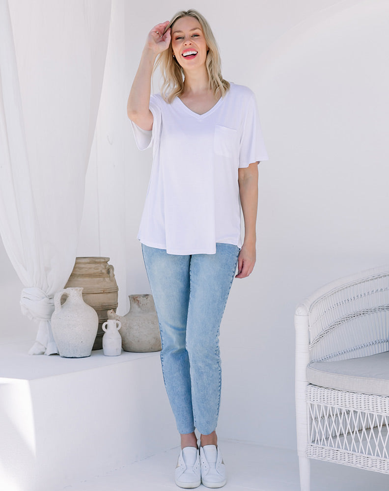 V Neck Tee - White