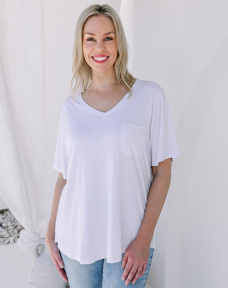 V Neck Tee - White