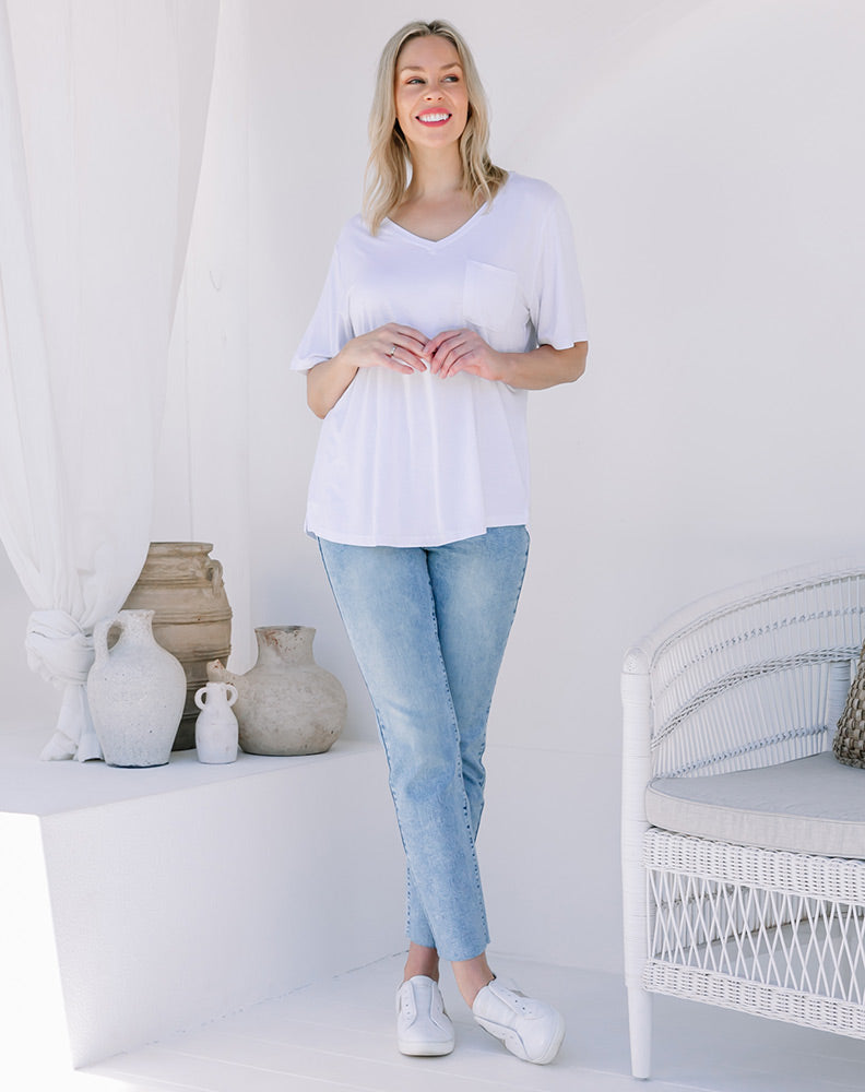 V Neck Tee - White