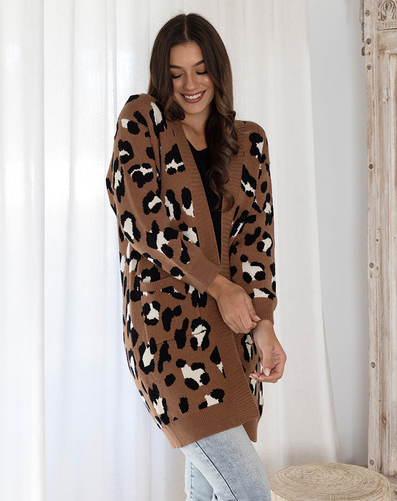 Leopard Cardi - Tan