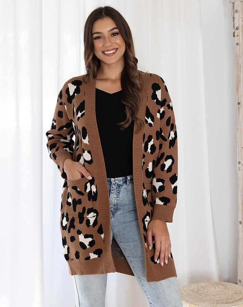 Leopard Cardi - Tan