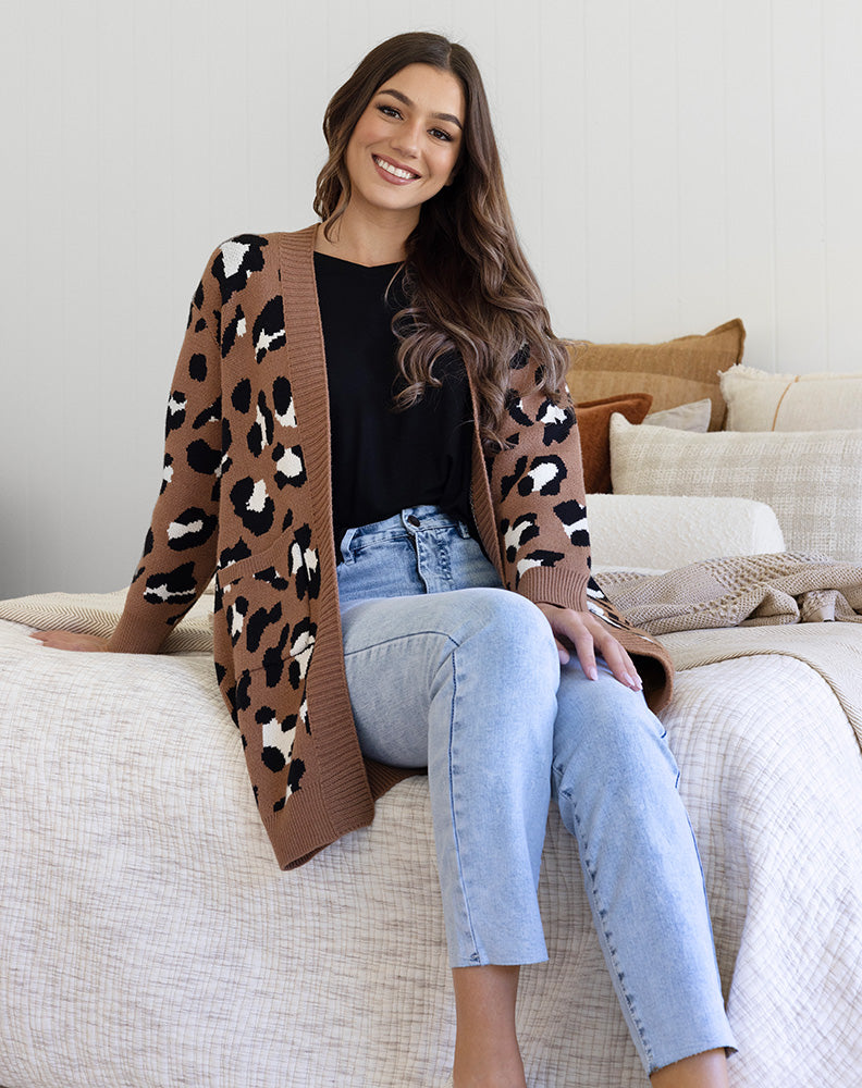 Leopard Cardi - Tan