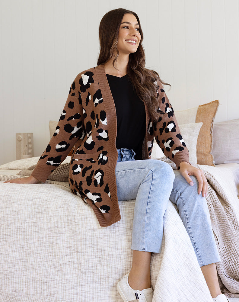 Leopard Cardi - Tan