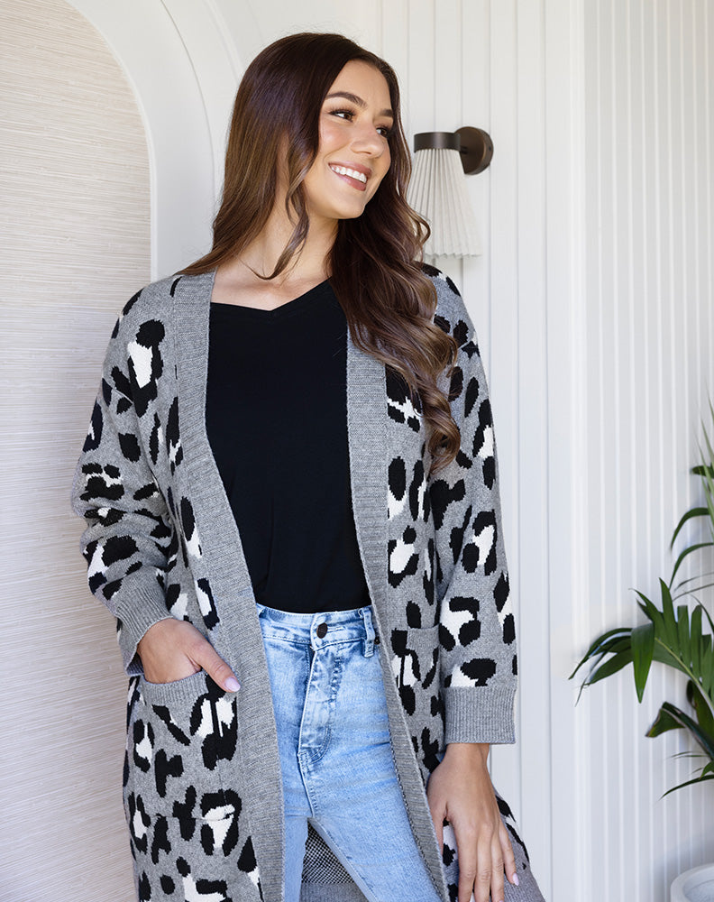 Leopard Cardi - Grey