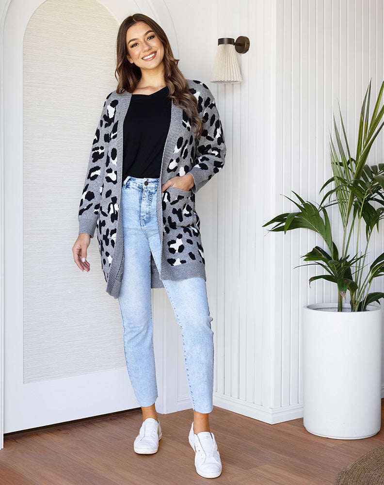 Leopard Cardi - Grey