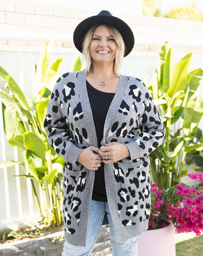 Leopard Cardi - Grey