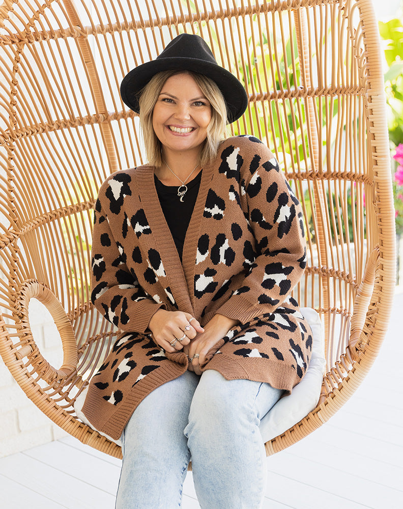 Leopard Cardi - Tan