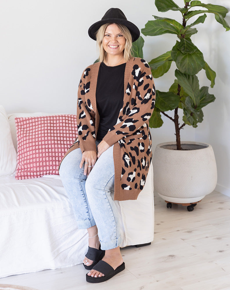 Leopard Cardi - Tan