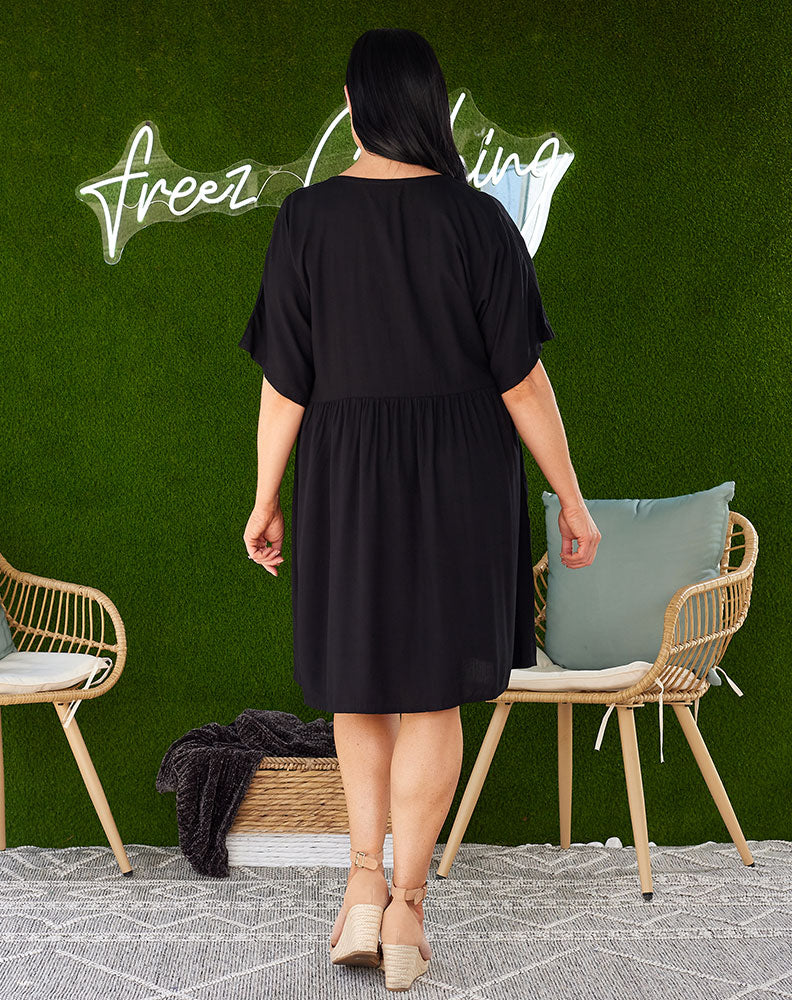 Pocket BabyDoll Dress - Black