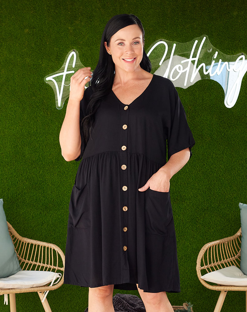 Pocket BabyDoll Dress - Black