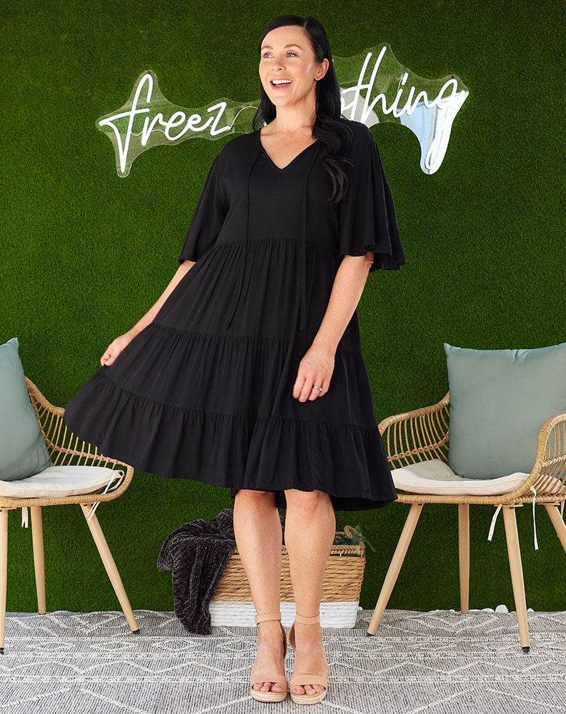 Tie Babydoll Dress -Black