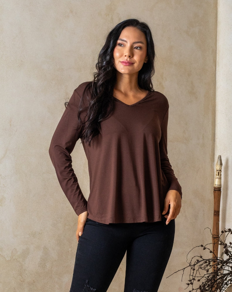Laney V Neck Tee - Chocolate