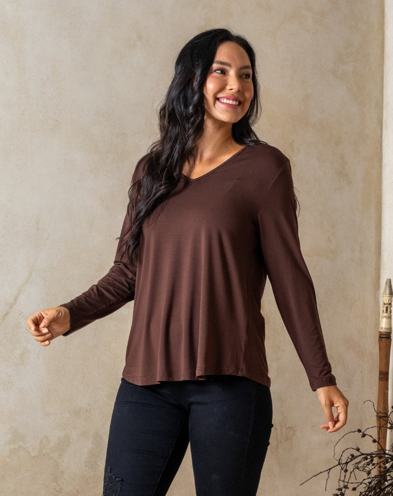 Laney V Neck Tee - Chocolate