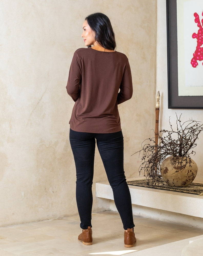 Laney V Neck Tee - Chocolate