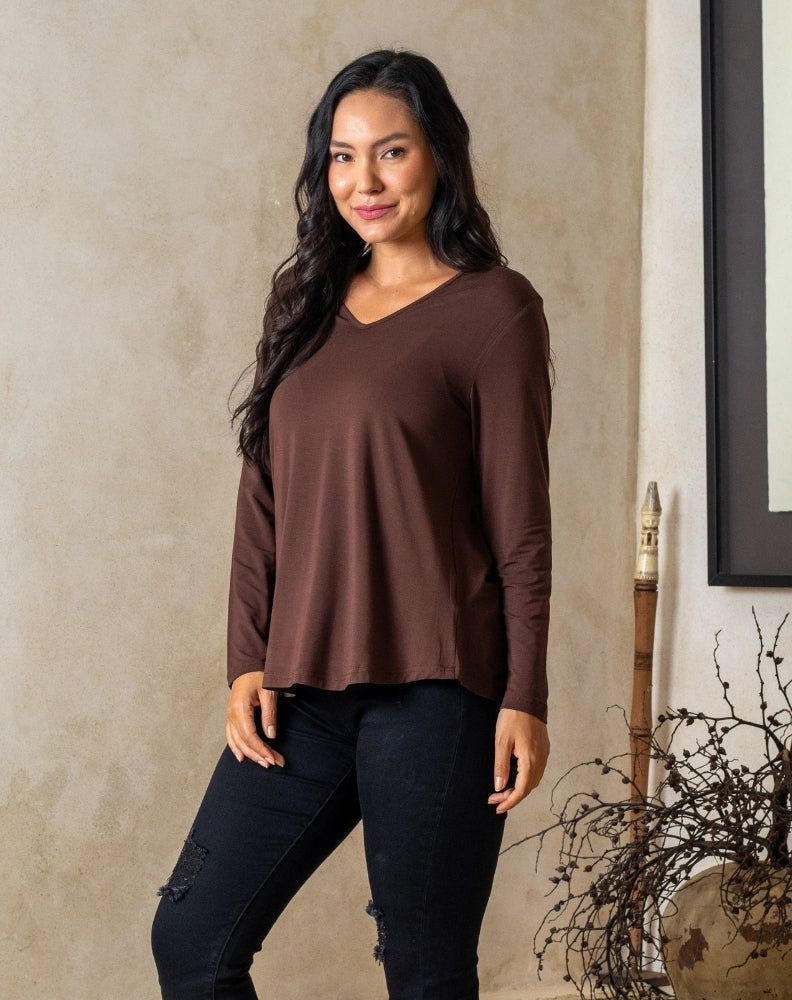 Laney V Neck Tee - Chocolate