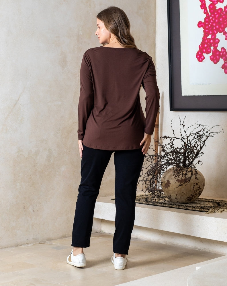 Laney V Neck Tee - Chocolate