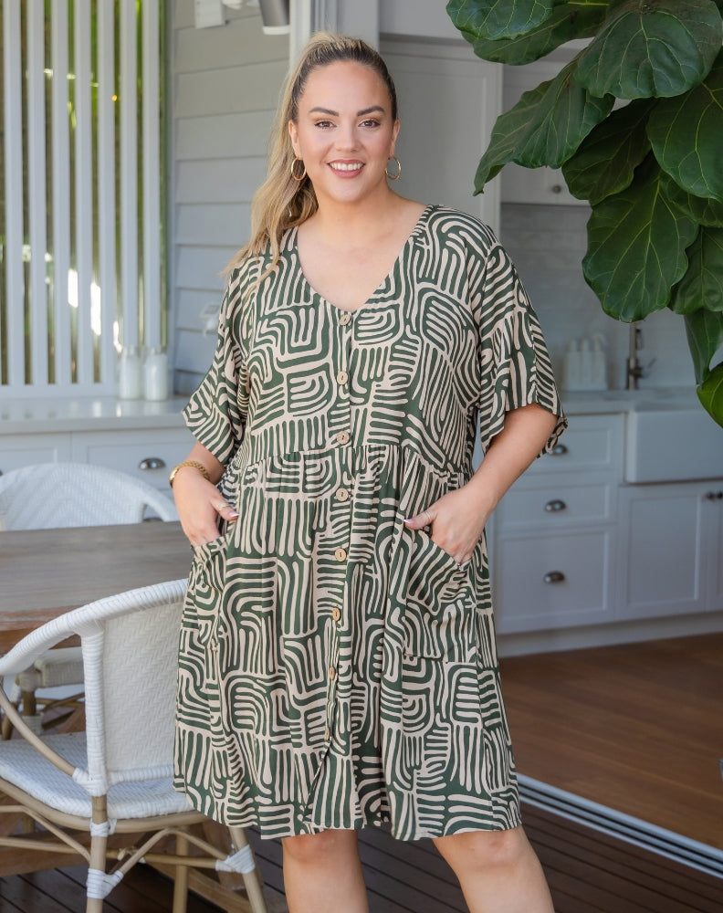Pocket BabyDoll Dress - Sketch Print