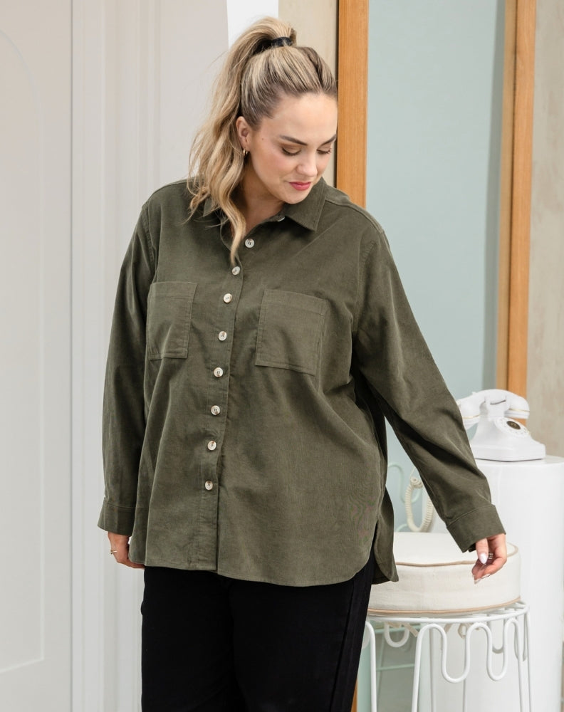 Sloane Cord Shacket - Khaki