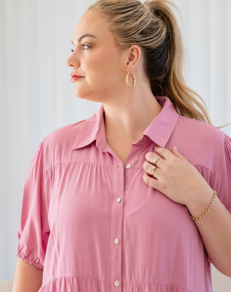 Taylor Shirt Dress - Pink