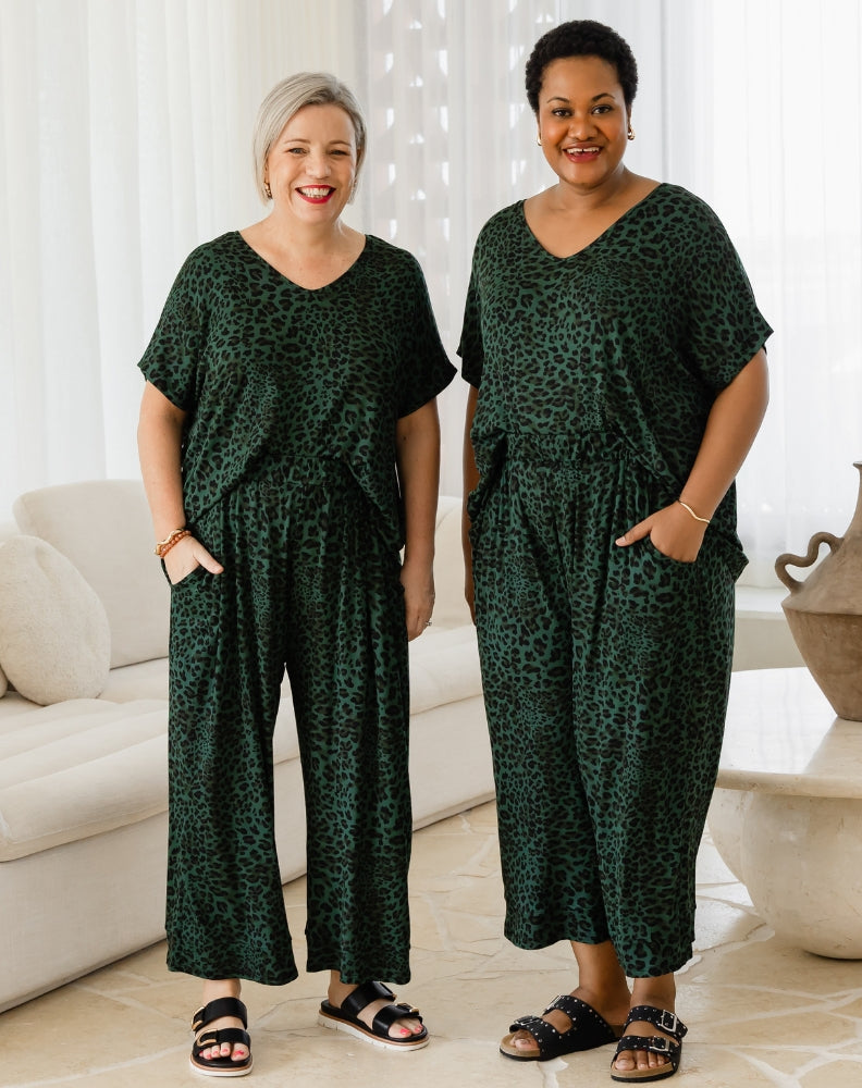 Sammie Pants - Green Leopard