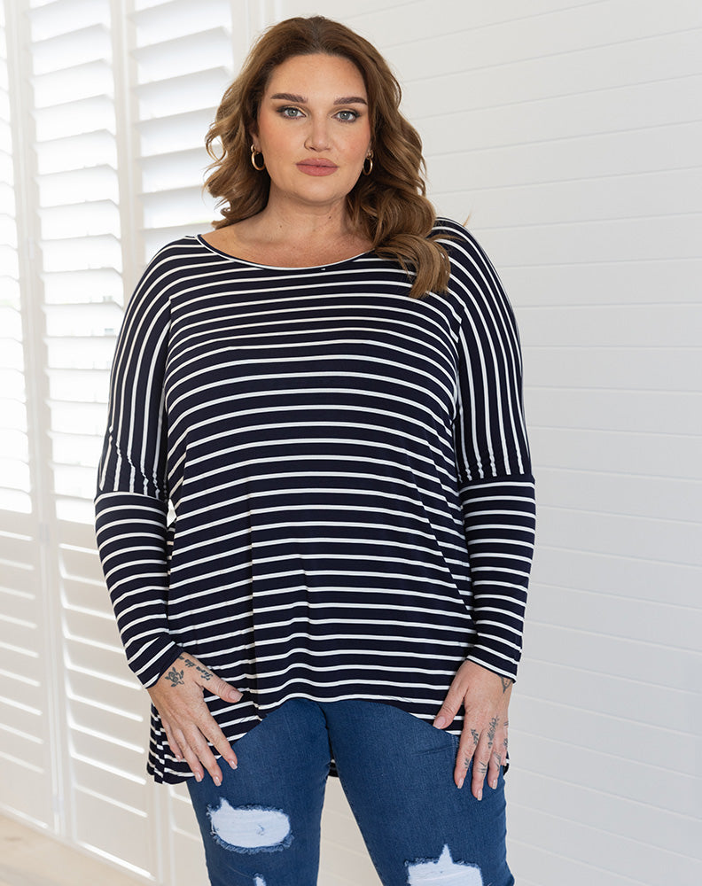 Slouch Tee -Navy/White Stripe