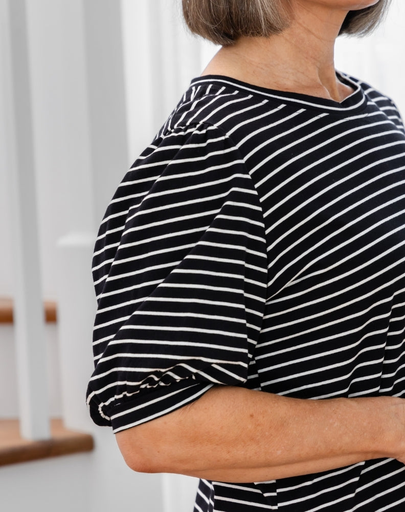 Phoebe Puff Sleeve Tee - Black Stripe