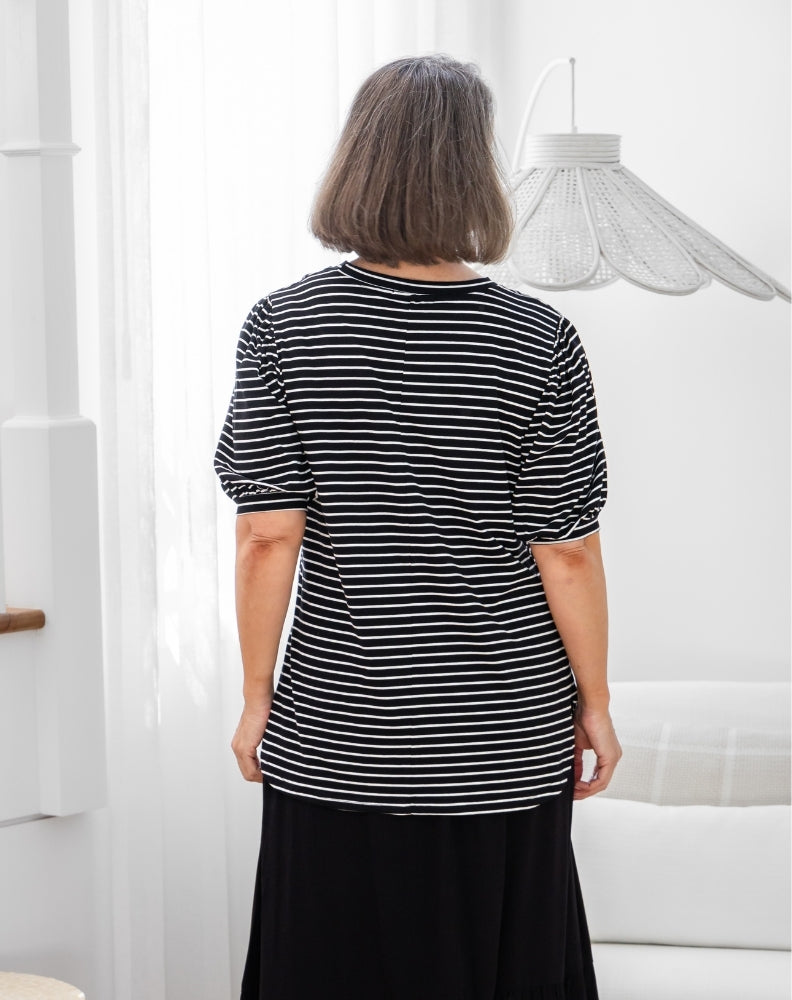 Phoebe Puff Sleeve Tee - Black Stripe