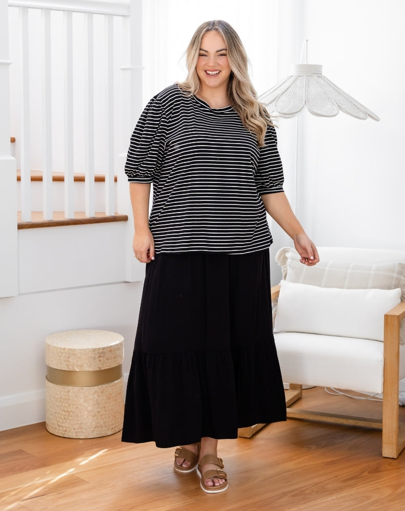 Phoebe Puff Sleeve Tee - Black Stripe