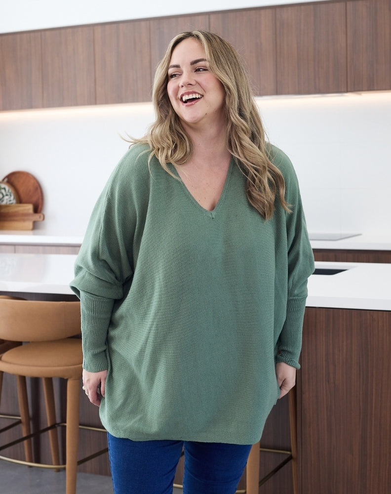 Amy-V-Neck-Knit-Sage-Green-Front