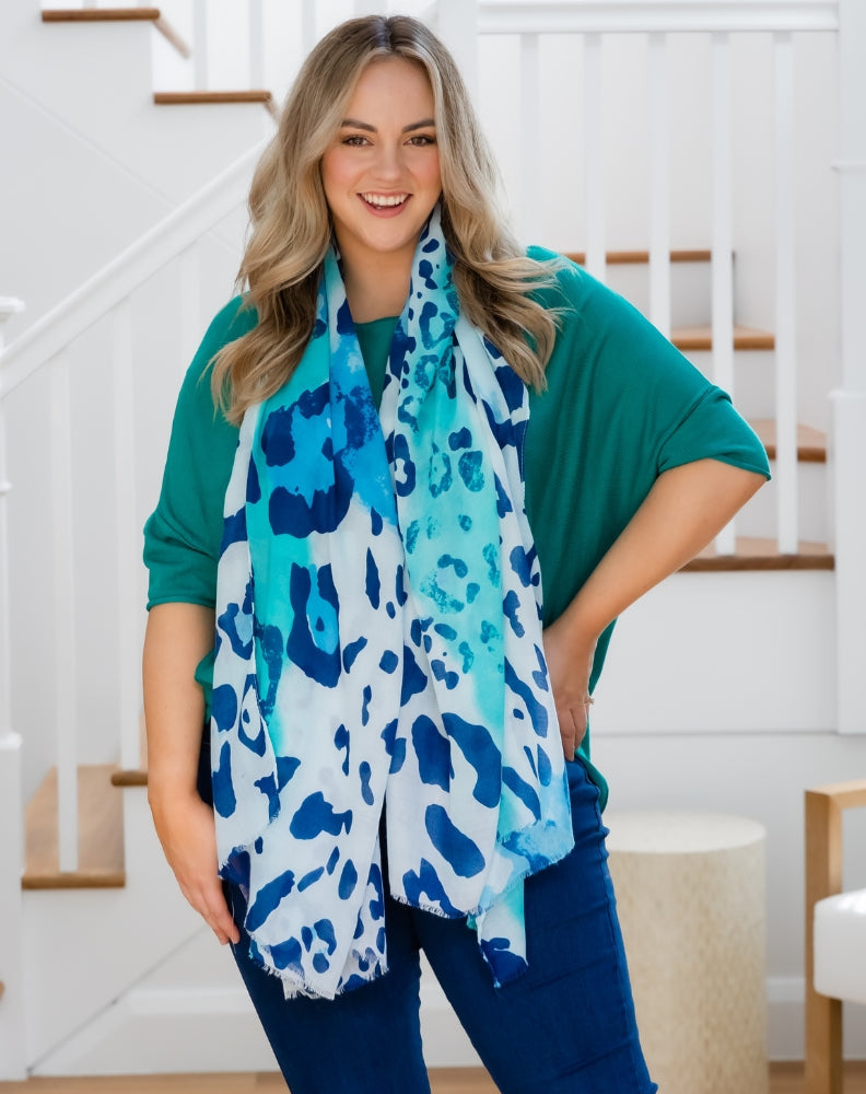 Print Scarf - Aqua Leopard