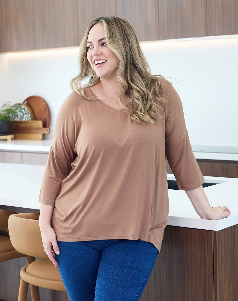 Autumn-V-Neck-Tee-Tan-Front