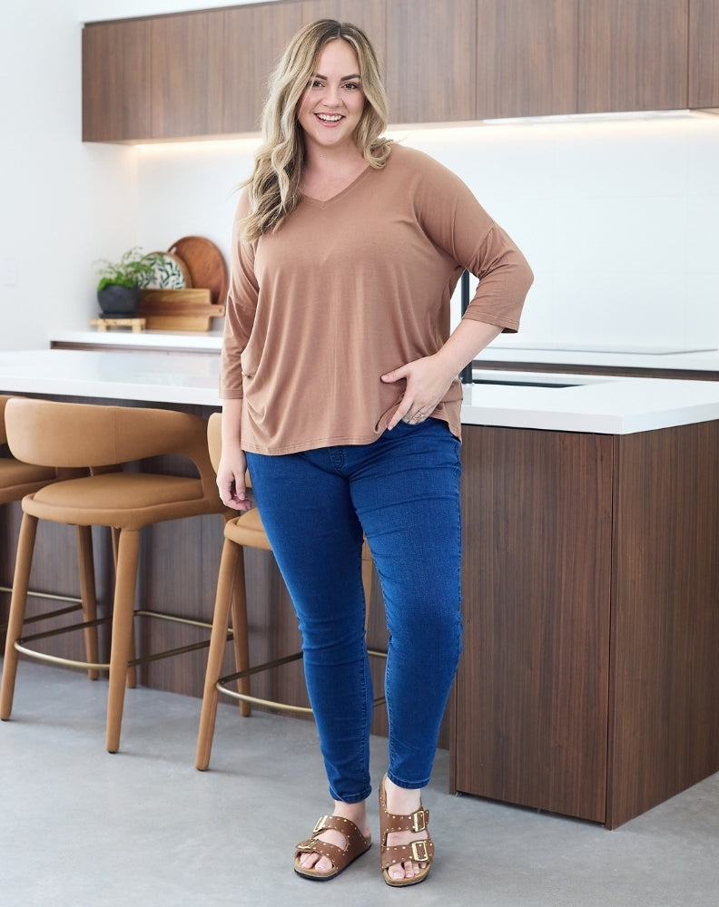 Autumn-V-Neck-Tee-Tan-Stretchy